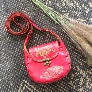 Handcrafted Crossbody Pink Leather Purse
